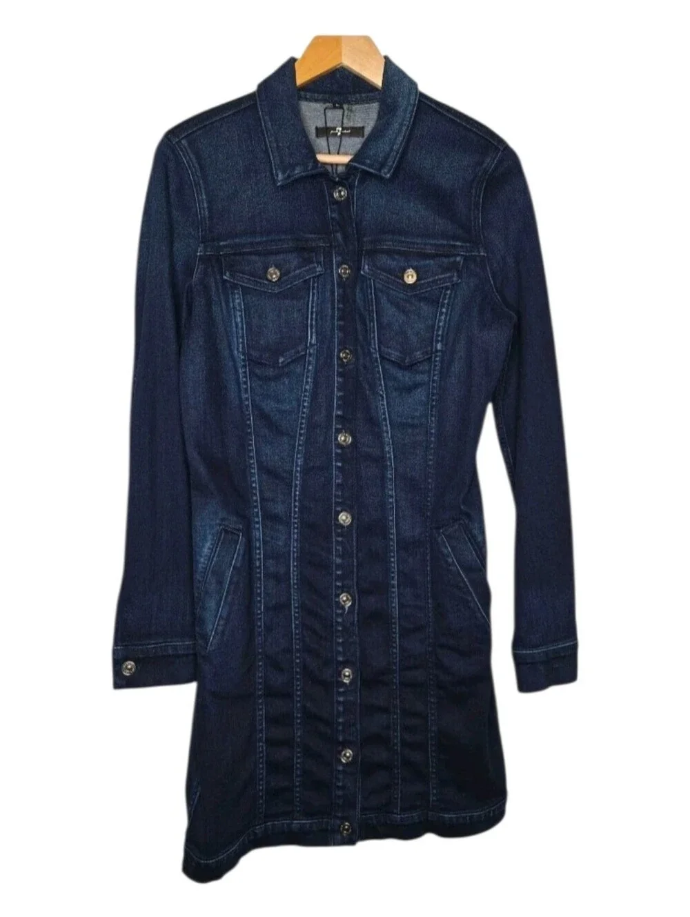 7 For All Mankind Womens Dark Wash Western Rodeo Trucker Denim Jean Dress Large - Picture 2 of 15